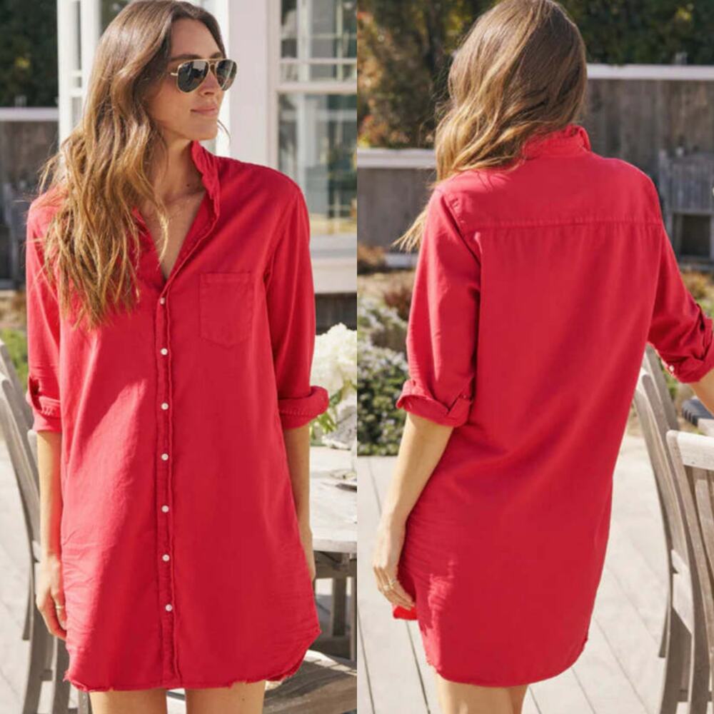 Frank & Eileen Mary‎ Classic Shirtdress Famous Denim Crimson Red Size XS